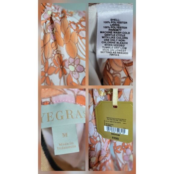 REYGRASS Long Sleeve Orange Pink Floral Dress Light Sheer Fabric Women's SZ M - Picture 9 of 9